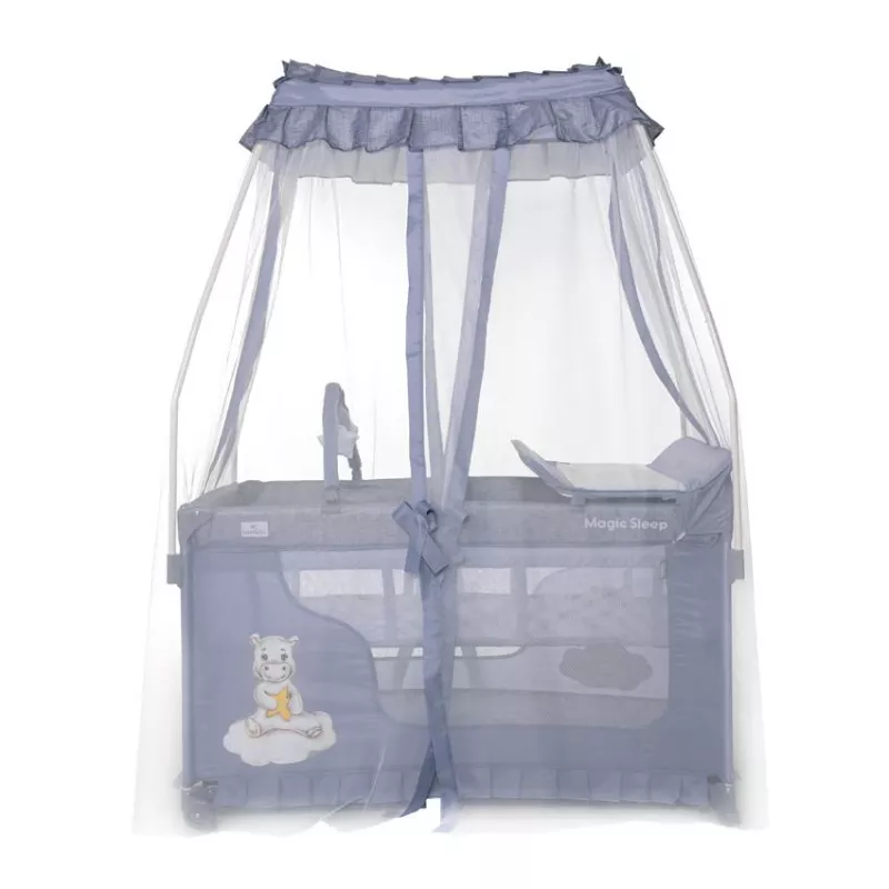 Patut pliabil stil baldachin Magic Sleep, cu accesorii, Cool Grey Hippo 3