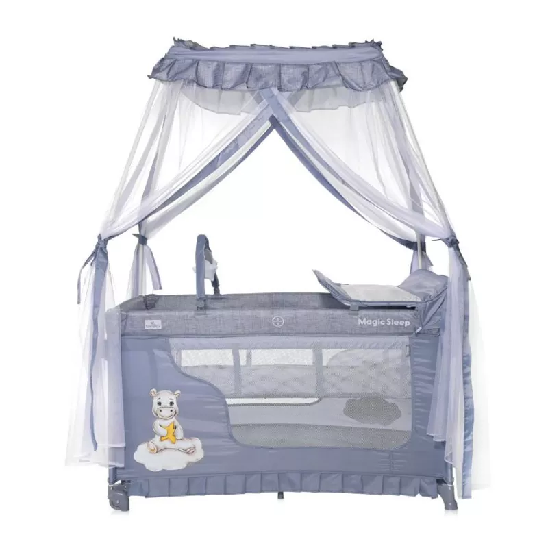 Patut pliabil stil baldachin Magic Sleep, cu accesorii, Cool Grey Hippo 4