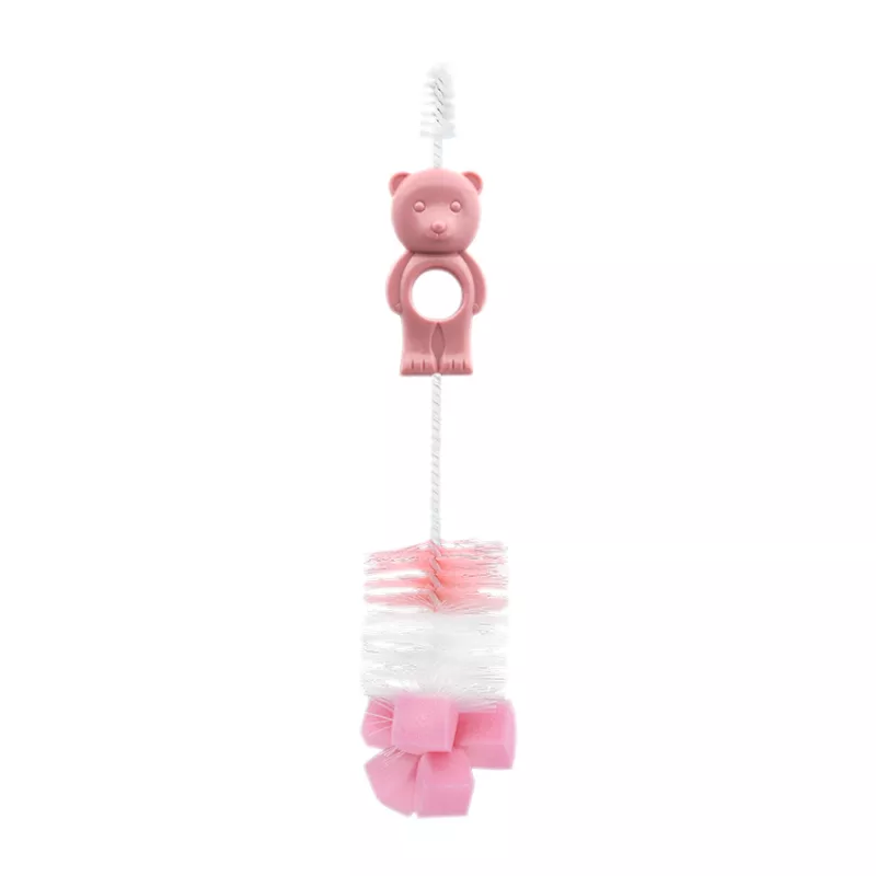 Perie de curatat biberoane, tetine si cani, Bear, Blush Pink 1