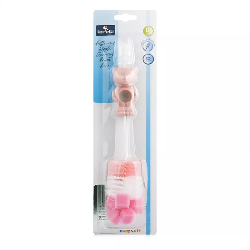 Perie de curatat biberoane, tetine si cani, Bear, Blush Pink 2
