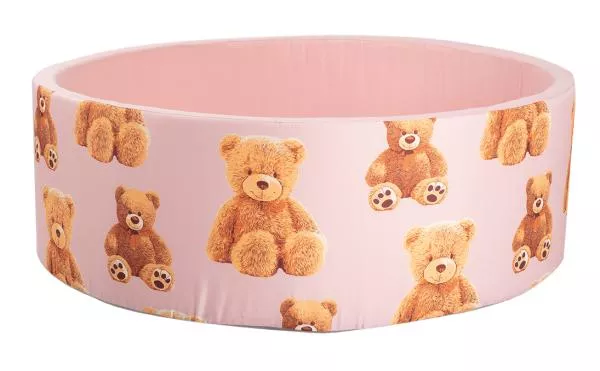 Piscina cu bile pentru copii, Knorr Toys, contine 150 bile multicolore, umplutura din spuma moale, husa bumbac 100% detasabila si lavabila, diametru 90 cm, inaltime 30 cm, 0 Luni+, Teddy Pink 1