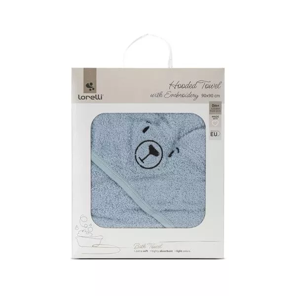 Prosop de baie cu gluga si broderie, 90 x 90 cm, 0 luni+, bumbac, Soft Blue 1