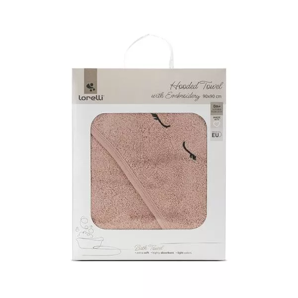 Prosop de baie cu gluga si broderie, 90 x 90 cm, 0 luni+, bumbac, Smoke Rose 1