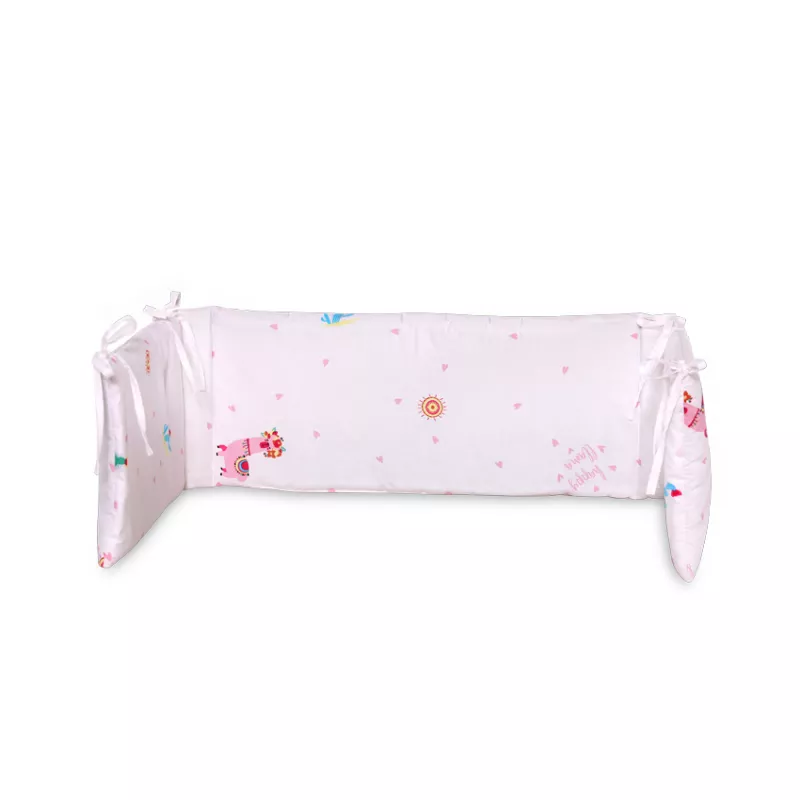 Protectie laterala pat, 140x27 cm, bumbac ranforce, Happy Lama Pink 1