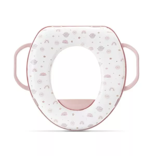 Reductor moale pentru toaleta, cu manere laterale, protectie anti-stropire, Planets Pink 2