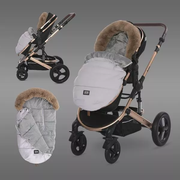 Sac termic de iarna pentru carucior, captuseala polar, impermeabil, cu blanita detasabila, Luxe Beige 3