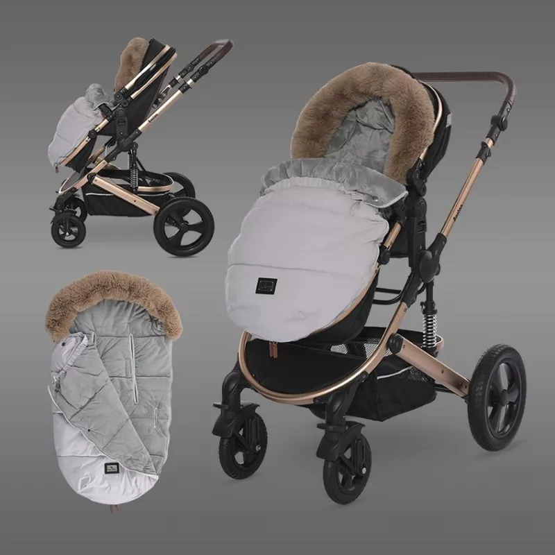 Sac termic de iarna pentru carucior, captuseala polar, impermeabil, Luxe Grey 2