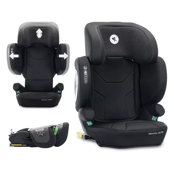 Scaun auto pentru copii, Growgo, Isofix, pliabil, protectii laterale extensibile, spatar reglabil, tetiera reglabila, 100-150 cm, 3-12 ani, Black 1