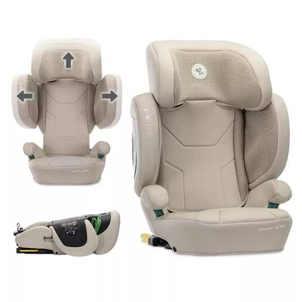 Scaun auto pentru copii, Growgo, Isofix, pliabil, protectii laterale extensibile, spatar reglabil, tetiera reglabila, 100-150 cm, 3-12 ani, Beige 1