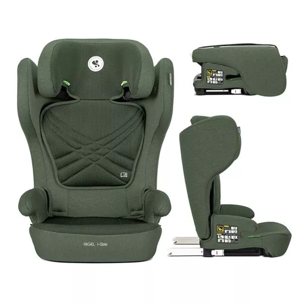 Scaun auto pentru copii, Rigel, i-Size, Isofix, pliabil pentru depozitare usoara, tetiera reglabila, 3 ani-12 ani, 100-150 cm, Green 1