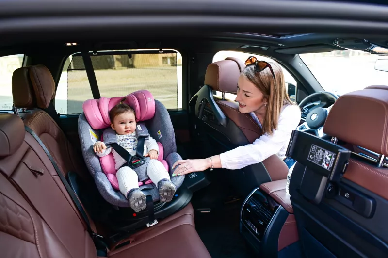 Scaun auto, Proxima, I-Size, Isofix, rotativ, 40-105 cm, Pink & Grey 6