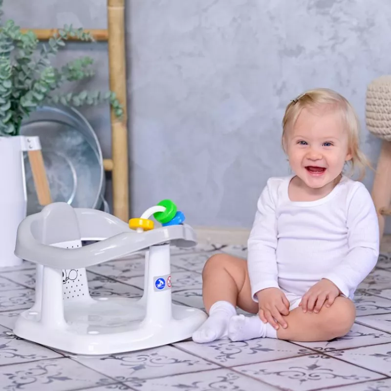Scaun de baie pentru bebe, antiderapant, Panda, Little Stars Grey 3