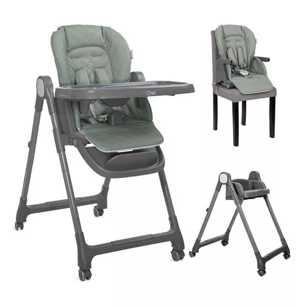 Scaun de masa inalt pentru copii 3 in 1, Chef, reglabil mutiple pozitii, Green Leather 1