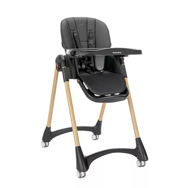 Scaun de masa pentru copii, Tummy Time, reglabil multiple pozitii, roti din silicon, finisaj cu efect de lemn, Black 1
