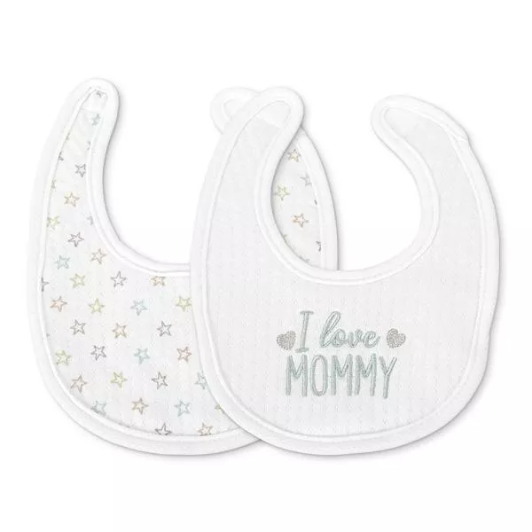 Set 2 bavete bumbac pentru nou-nascut, inchidere cu velcro, potrivit pentru hranire si in perioada eruptiei dentare, 0 luni+, White 1