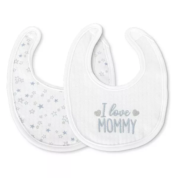 Set 2 bavete bumbac pentru nou-nascut, inchidere cu velcro, potrivit pentru hranire si in perioada eruptiei dentare, 0 luni+, Blue 1