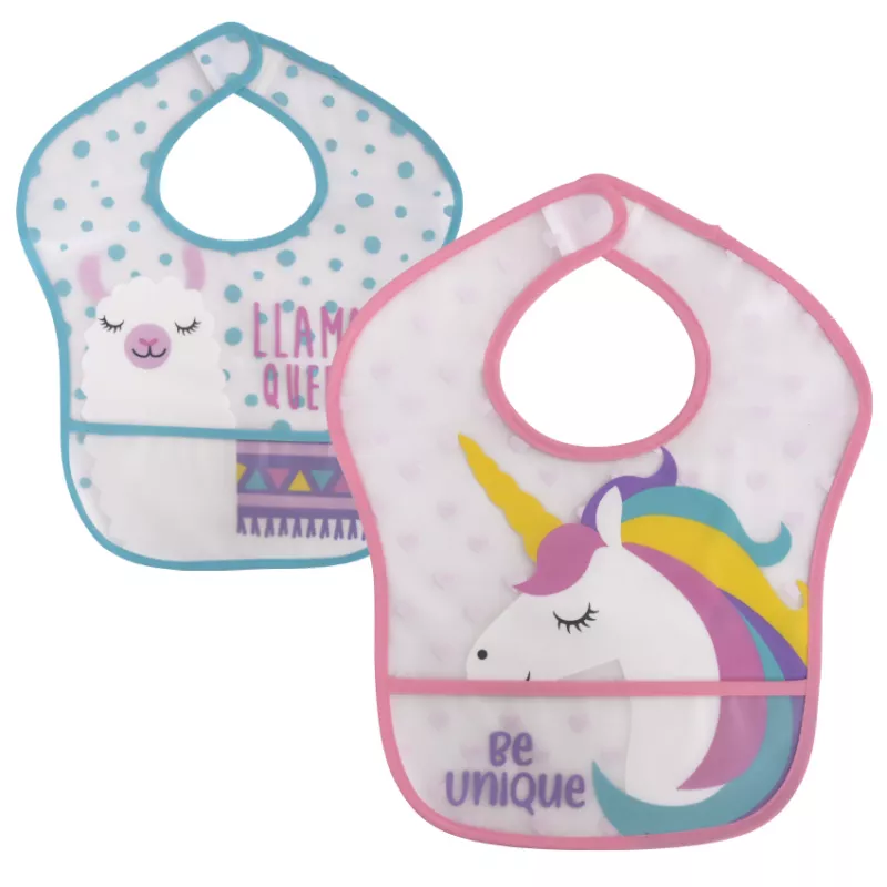 Set 2 bavete impermeabile peva, 28,5 x 36 cm, inchidere cu banda velcro, fetite 1