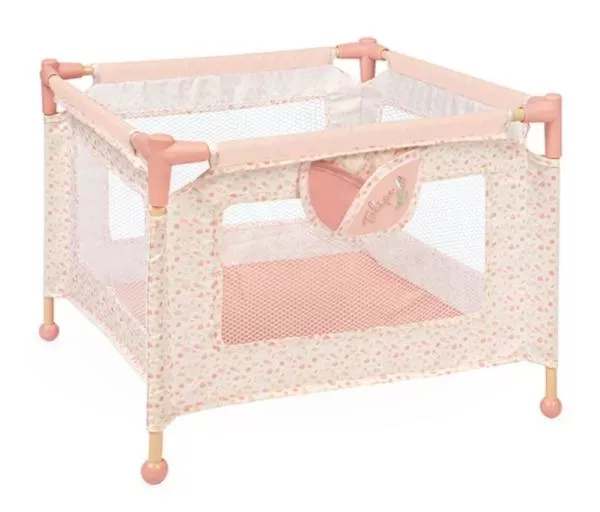 Set 2 in 1 pentru papusi, tarc de joaca si scaun de masa, lemn si textil, colectia Tulipe, Roz 2