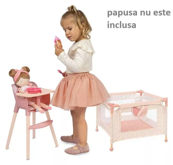Set 2 in 1 pentru papusi, tarc de joaca si scaun de masa, lemn si textil, colectia Tulipe, Roz 4