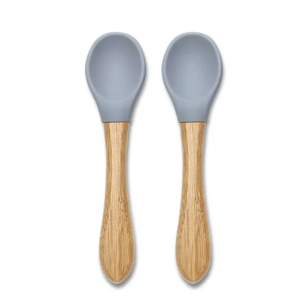 Set 2 lingurite din silicon si bambus, forma ergonomica, 6 luni+, Grey 1