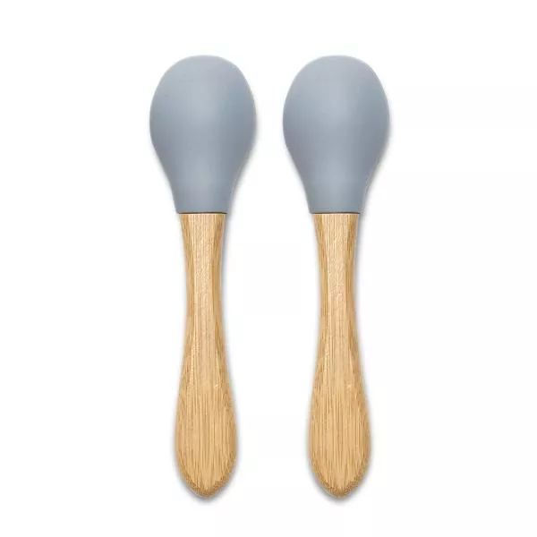 Set 2 lingurite din silicon si bambus, forma ergonomica, 6 luni+, Grey 2