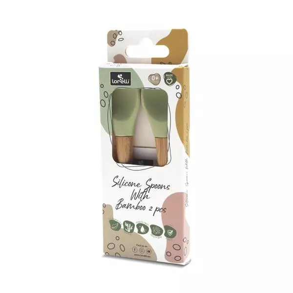Set 2 lingurite din silicon si bambus, forma ergonomica, 6 luni+, Fresh Green 3