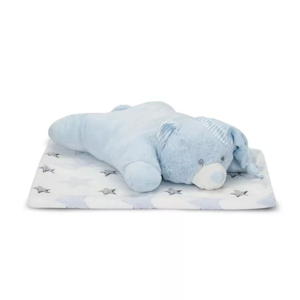 Set 2 piese, paturica moale 90 x 75 cm, pernuta in forma de ursulet 45 x 30 cm, Poffy, 0 luni+, Blue 2