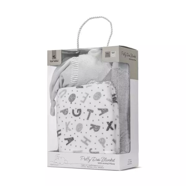 Set 2 piese, paturica moale 90 x 75 cm, pernuta in forma de ursulet 45 x 30 cm, Poffy, 0 luni+, Grey 5