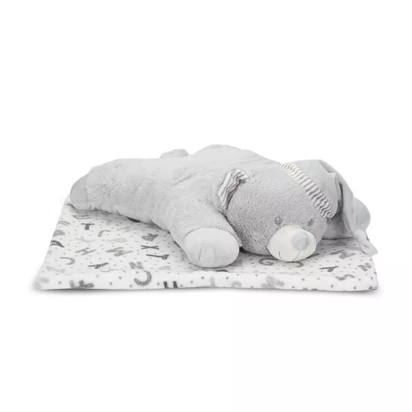 Set 2 piese, paturica moale 90 x 75 cm, pernuta in forma de ursulet 45 x 30 cm, Poffy, 0 luni+, Grey 2