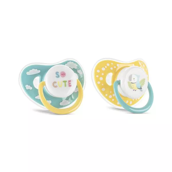 Set 2 suzete cu capac, silicon moale, tetina rotunda, 6 luni+, Yellow Blue Set 2 suzete cu capac, silicon moale, tetina rotunda, 6 luni+, Yellow Blue 1