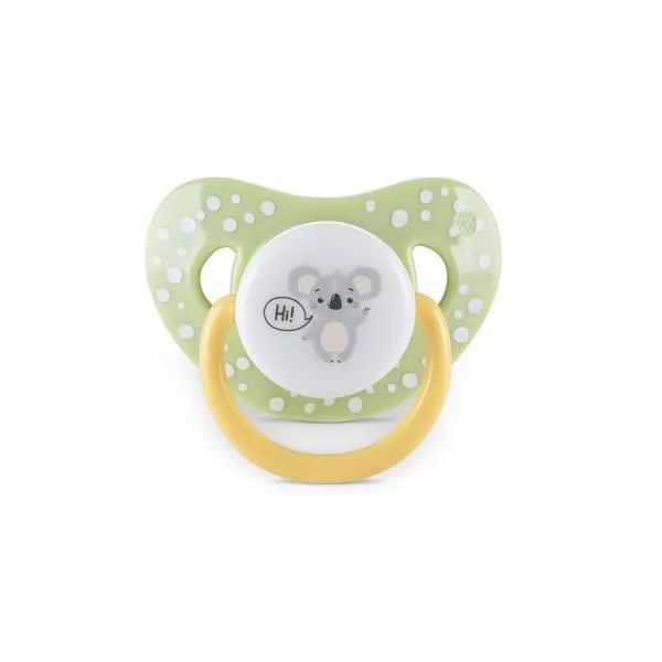 Set 2 suzete cu capac, silicon moale, tetina rotunda, 6 luni+, Yellow Green 2