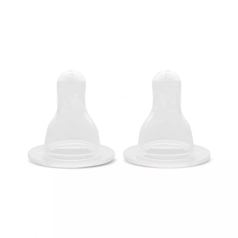 Set 2 tetine silicon M, debit mediu, pentru biberoane cu gat larg, 3 luni+, silicon transparent 1