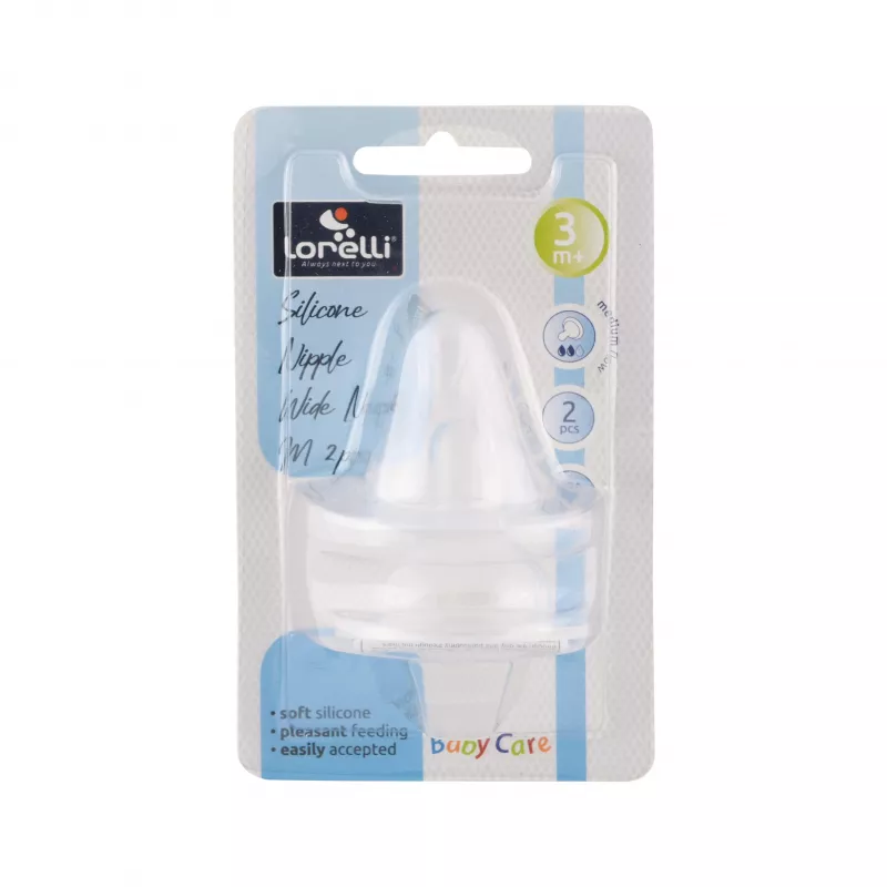 Set 2 tetine silicon M, debit mediu, pentru biberoane cu gat larg, 3 luni+, silicon transparent 2