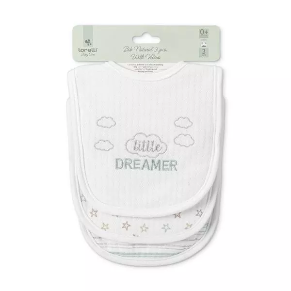 Set 3 bavete bumbac pentru nou-nascut, inchidere cu velcro, potrivit pentru hranire si in perioada eruptiei dentare, 0 luni+, White 5