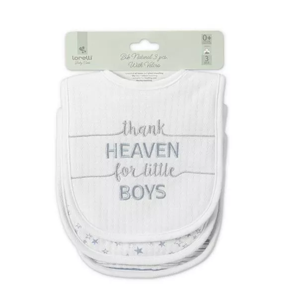 Set 3 bavete bumbac pentru nou-nascut, inchidere cu velcro, potrivit pentru hranire si in perioada eruptiei dentare, 0 luni+, Blue 5