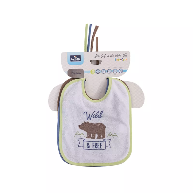 Set 3 bavete bumbac si peva, 23 X 20 cm, inchidere cu snur, baietei 5
