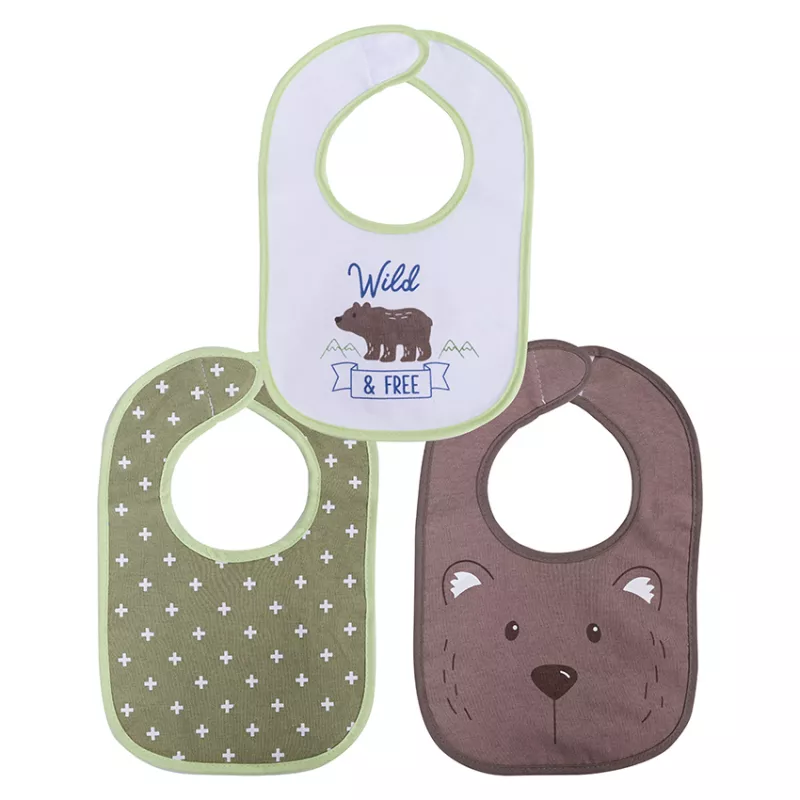 Set 3 bavete bumbac si peva, 30 x 19 cm, inchidere cu banda velcro, unisex 1