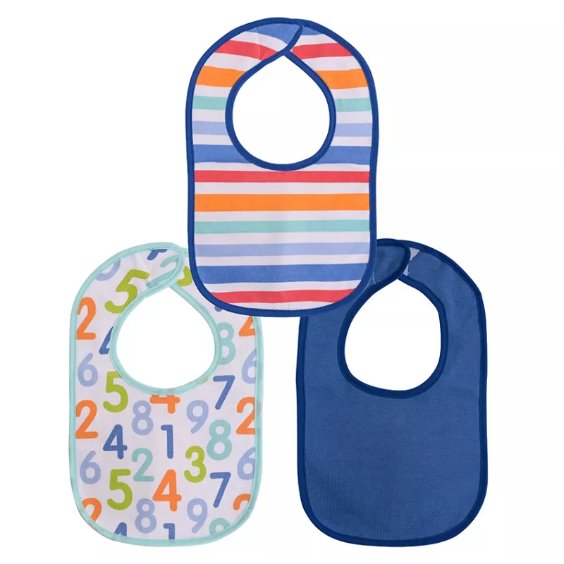 Set 3 bavete bumbac si peva, 30 x 19 cm, inchidere cu banda velcro, baietei 1