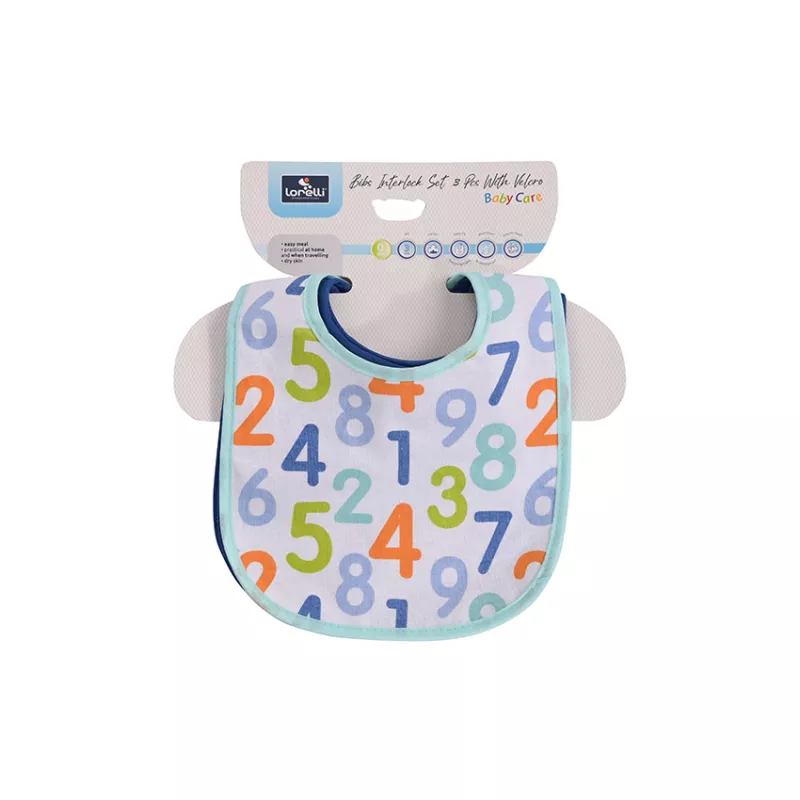Set 3 bavete bumbac si peva, 30 x 19 cm, inchidere cu banda velcro, baietei 5