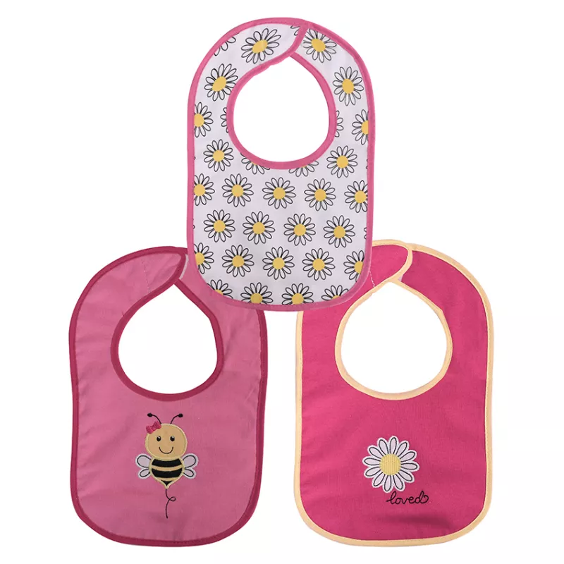 Set 3 bavete bumbac si peva, 30 x 19 cm, inchidere cu banda velcro, fetite 1