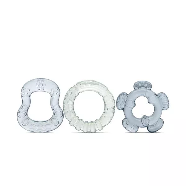 Set 3 jucarii de dentitie bebelusi, refrigerante, forme diferite, 3 luni+, Iceberg Green & Cameo Blue 1
