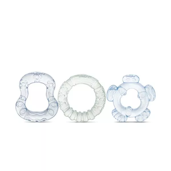 Set 3 jucarii de dentitie bebelusi, refrigerante, forme diferite, 3 luni+, Iceberg Green & Airy Blue 1