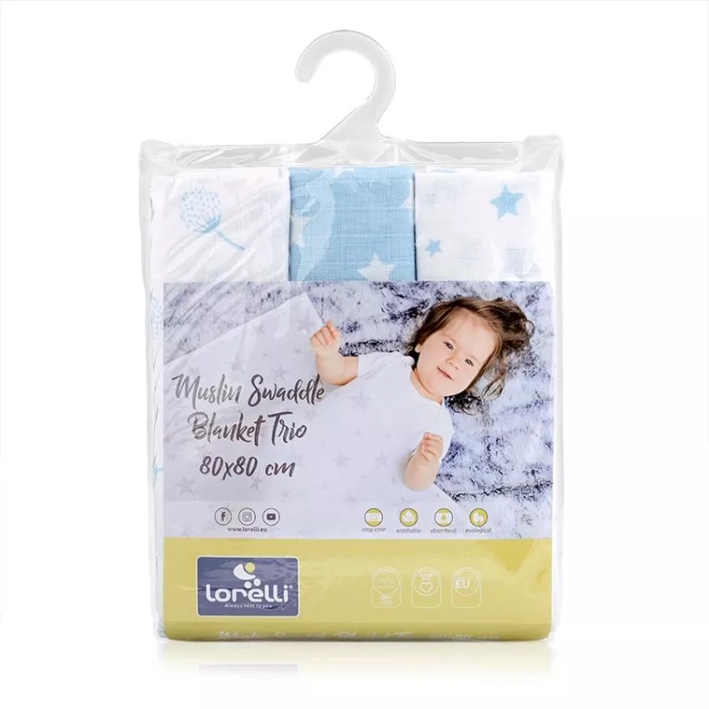 Set 3 scutece din muselin 80x80 cm Trio, Aquatic Mix 2