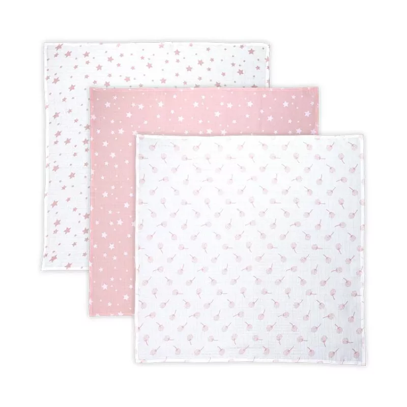 Set 3 scutece din muselin 80x80 cm Trio, Mellow Rose Mix 1