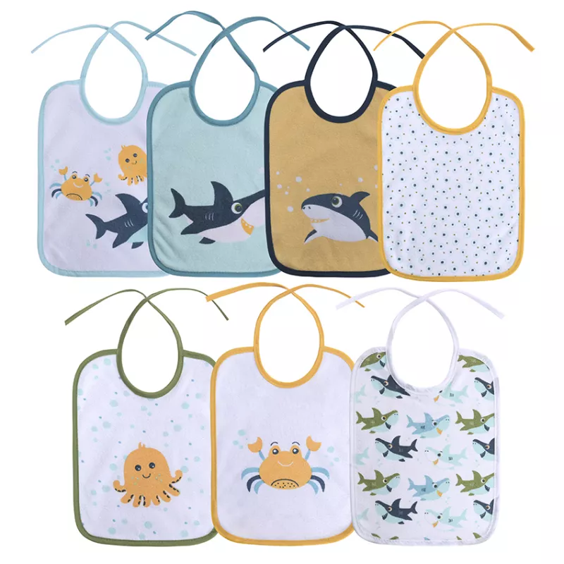 Set 7 bavete, bumbac ambele fete, 20 X 25,5 cm, inchidere cu snur, baietei 1