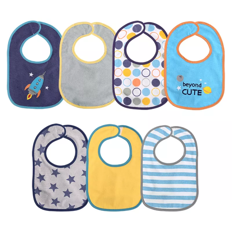 Set 7 bavete bumbac si peva, 30 x 19 cm, inchidere cu banda velcro, baietei 1