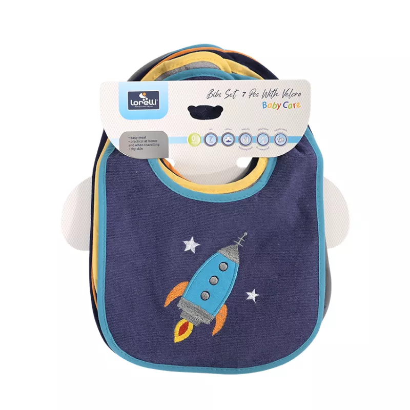 Set 7 bavete bumbac si peva, 30 x 19 cm, inchidere cu banda velcro, baietei 9