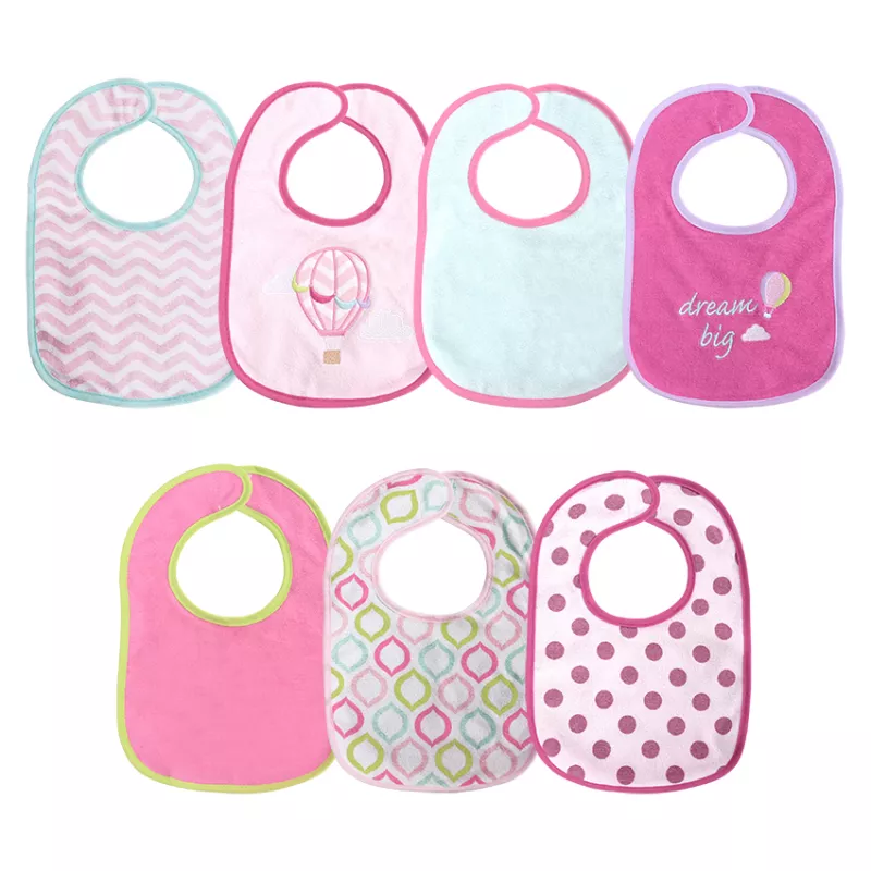 Set 7 bavete bumbac si peva, 30 x 19 cm, inchidere cu banda velcro, fetite 1