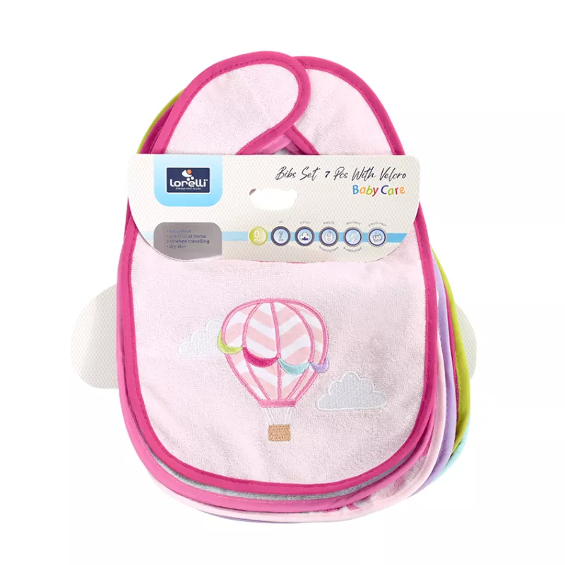 Set 7 bavete bumbac si peva, 30 x 19 cm, inchidere cu banda velcro, fetite 9