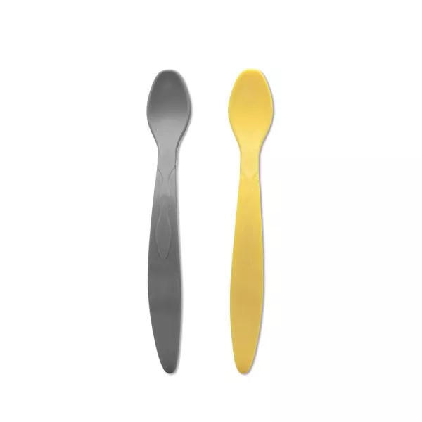 Set de 2 lingurite flexibile, cu maner lung, margine rotunjita, galben si gri 1